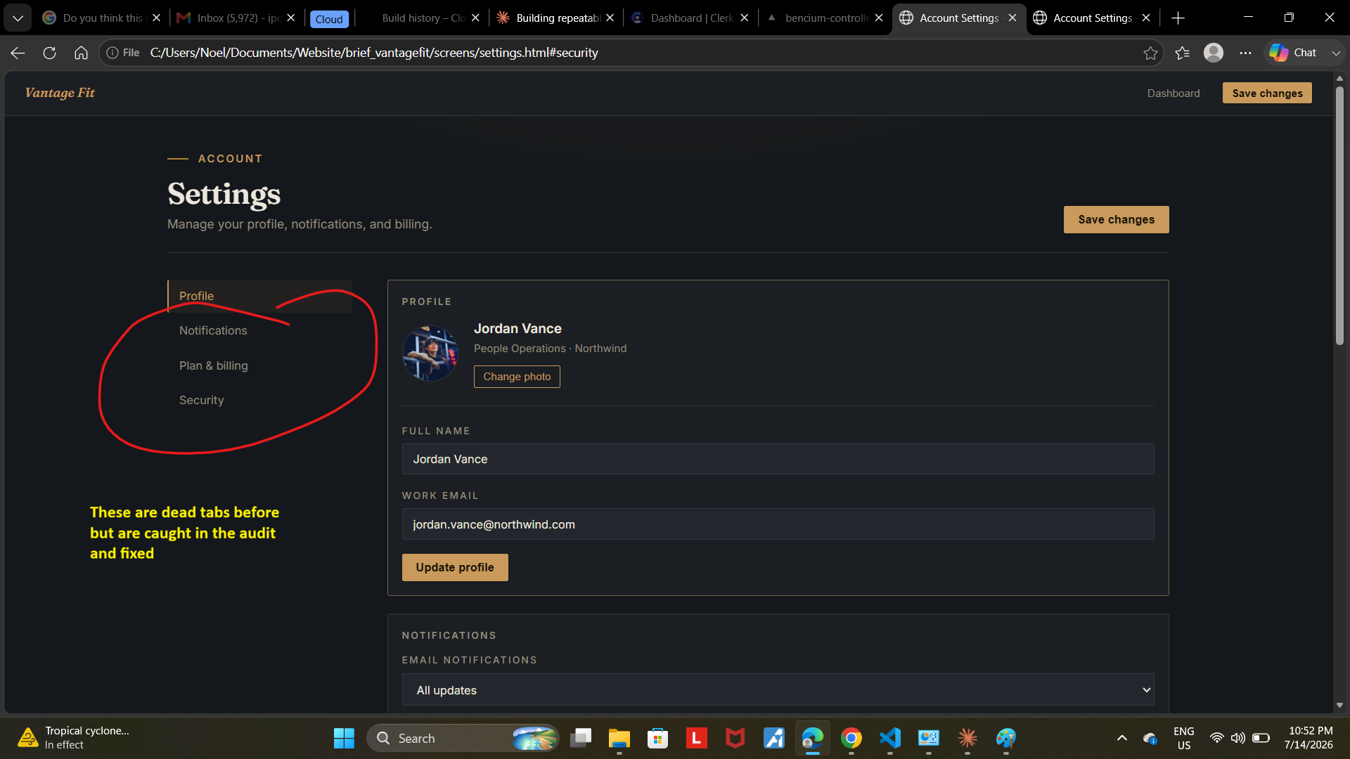 Dead settings tabs before the fix