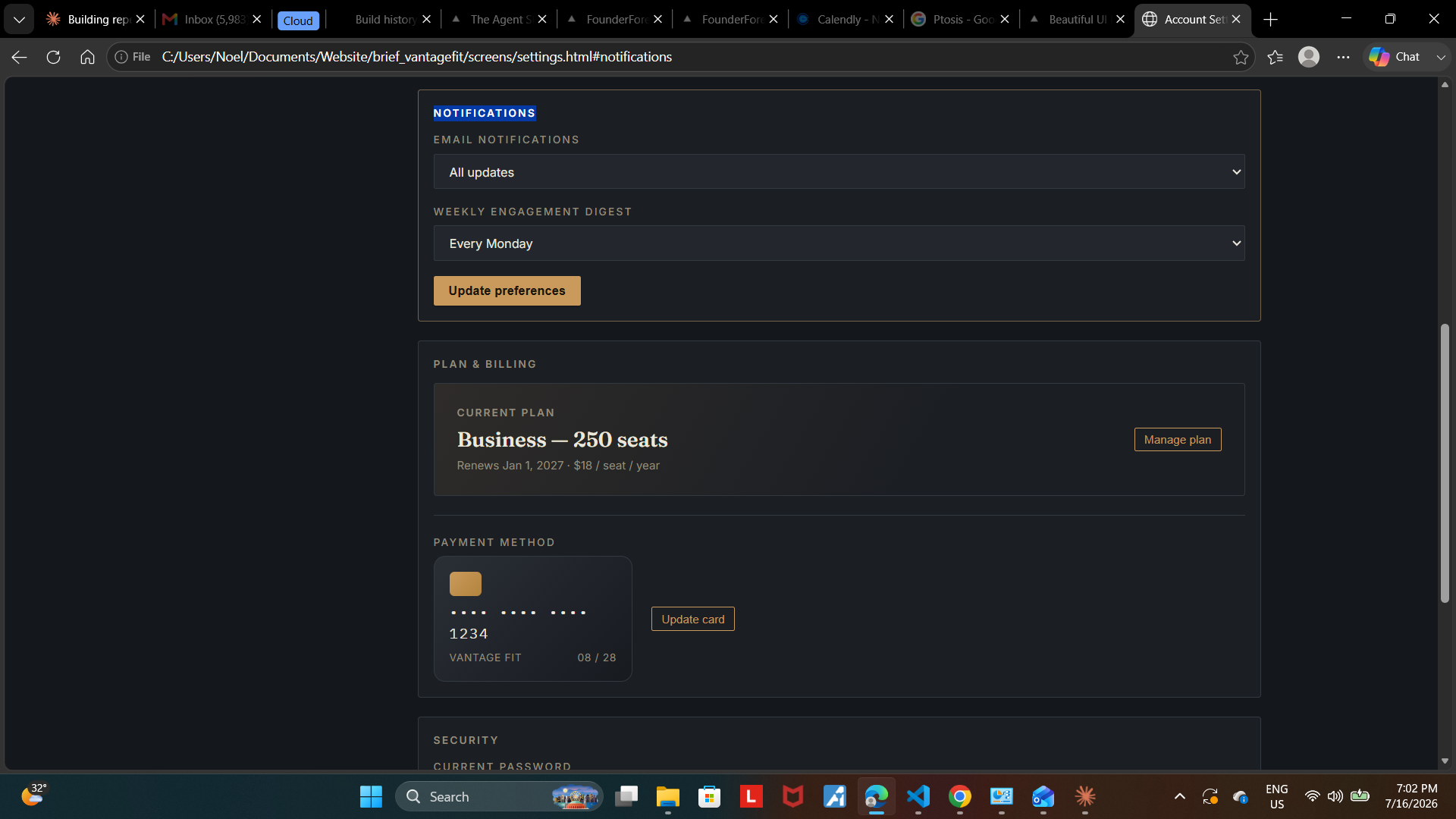 Settings tabs now navigating to real sections